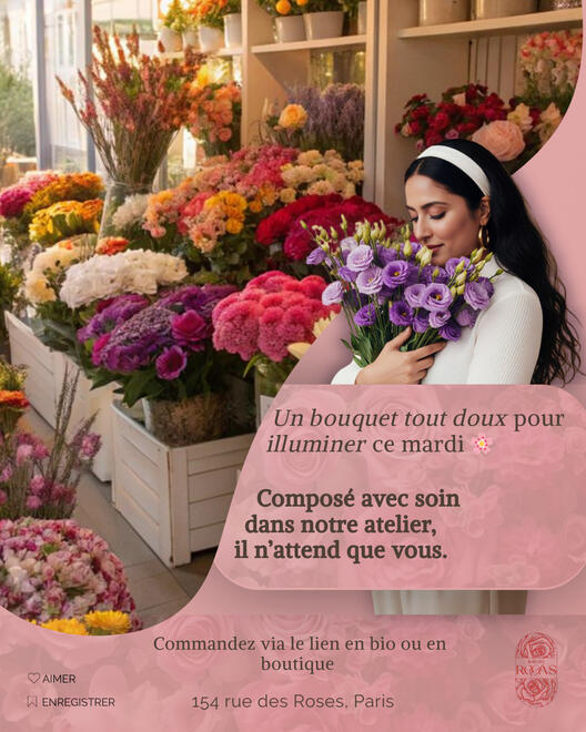 Campagne fleuriste événementielle Publication Instagram esthétique réalisée pour une boutique florale afin de promouvoir ses créations et son identité visuelle.