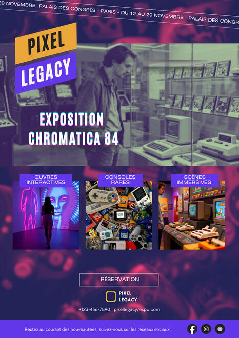 Pixel Legacy – Exposition Chromatica 84 Création visuelle immersive pour l’exposition Chromatica 84 réalisée par une agence de communication digitale spécialisée en branding créatif et identité visuelle.