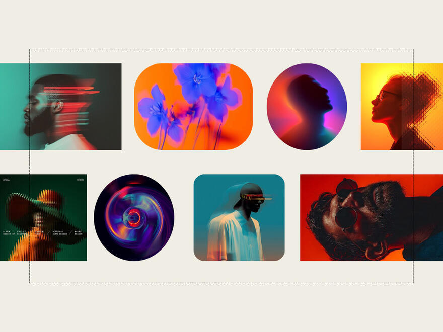 Direction artistique créative Moodboard créatif avec visuels artistiques et branding moderne réalisé pour une stratégie de communication digitale haut de gamme.
